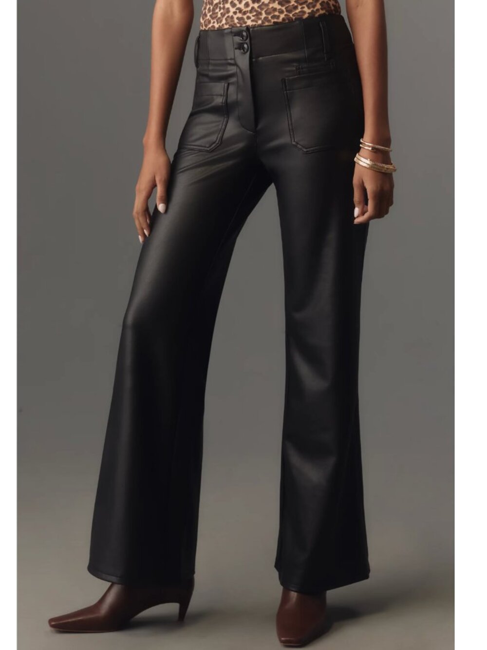 Maeve Anthropologie Junie Faux Leather Flare Pants High Rise in Black Womens 6